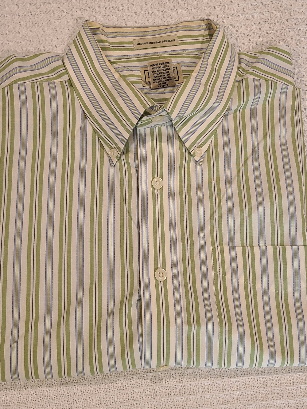 L.L. Bean XL Green and White Striped Button-Down Shirt